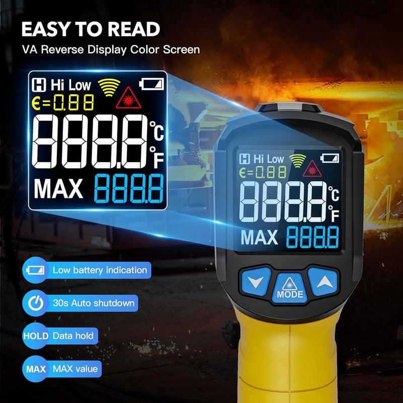 Instrodots Infrared Thermometer Gun - Digital Laser Thermometer emperature Gun with Adjustable Emissivity & Max Value, -58°F~1472°F Non-Contact Surface Thermometer for Cooking, Freezer, Pizza, HVAC - Image 4